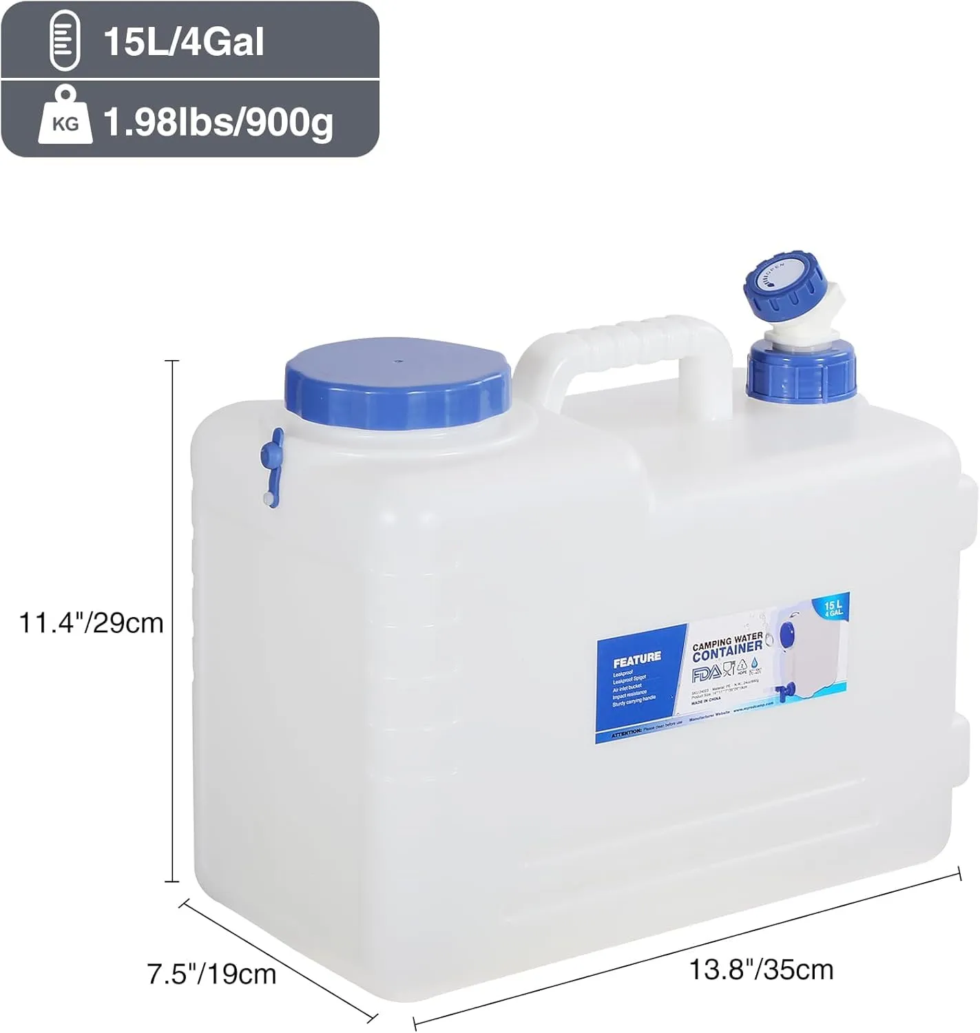 RedSwing 2 Pack 4 Gallon/15L Portable Water Container with Spigot, Water Storage Carrier for Camping Outdoor Hiking, BPA Free