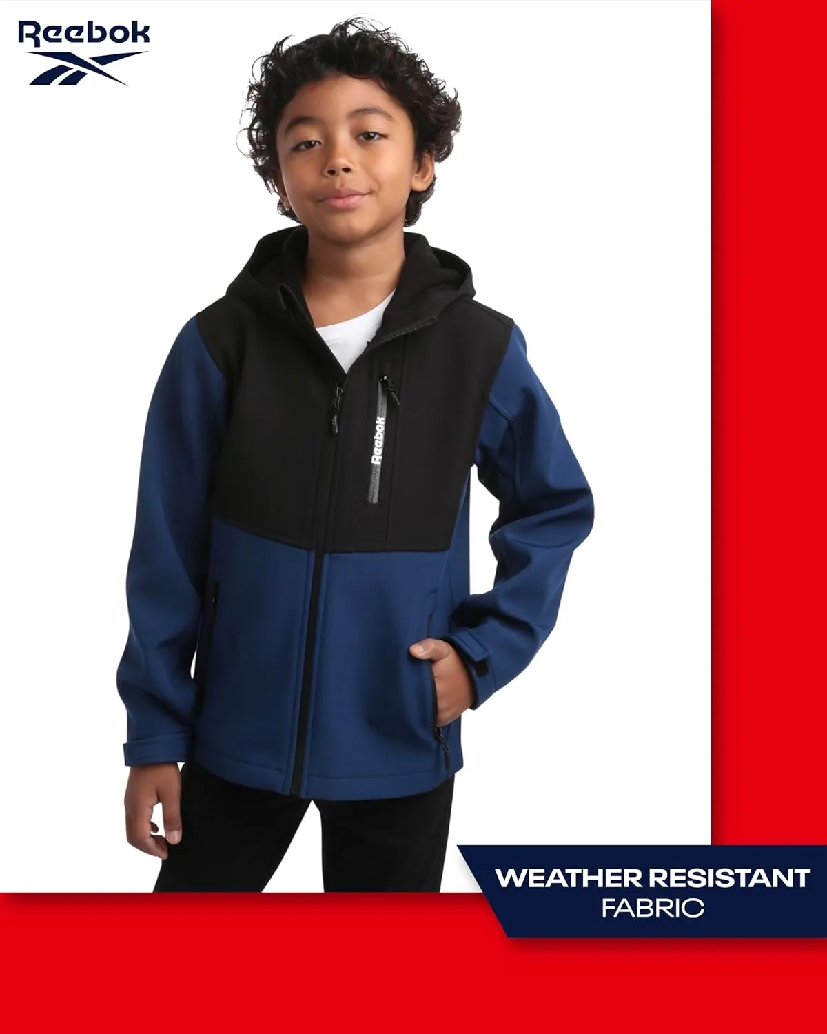 Reebok Boys' Jacket - Lightweight Polar Fleece Lined Softshell Jacket with Hood - Weather Resistant Jacket for Boys (8-20)