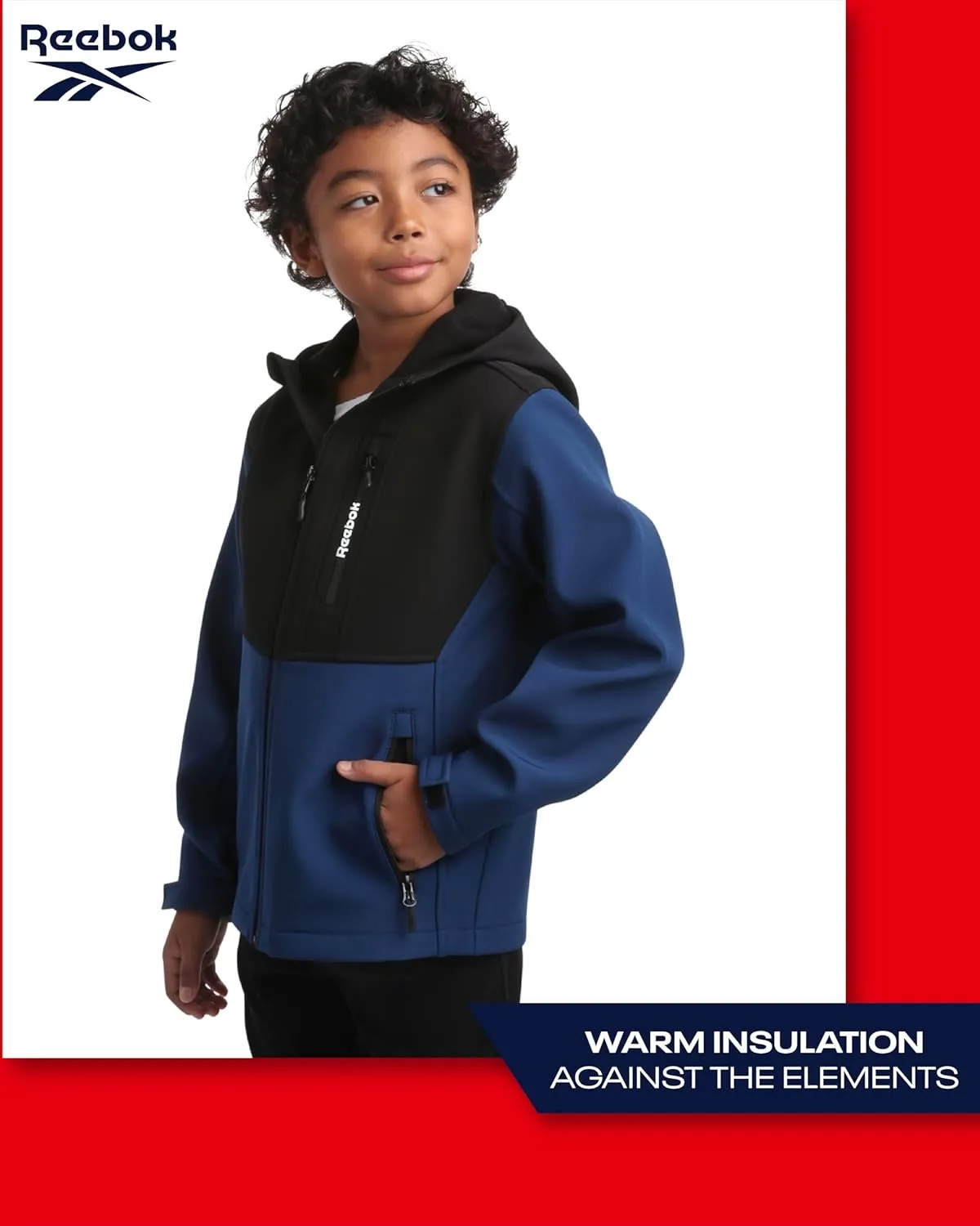 Reebok Boys' Jacket - Lightweight Polar Fleece Lined Softshell Jacket with Hood - Weather Resistant Jacket for Boys (8-20)