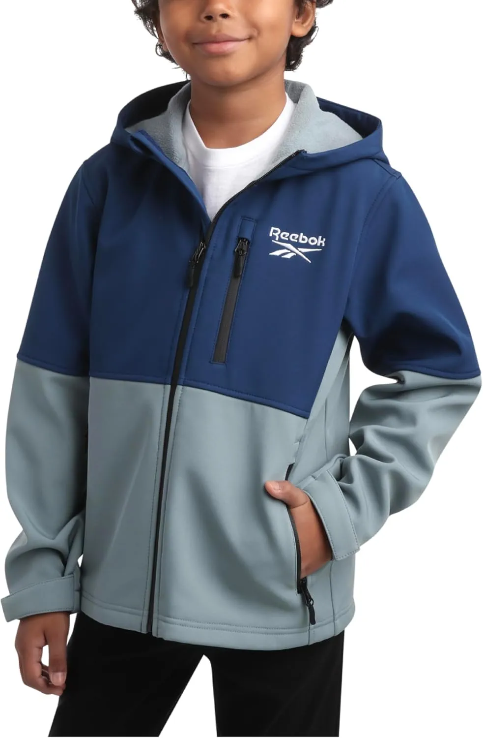 Reebok Boys' Jacket - Lightweight Polar Fleece Lined Softshell Jacket with Hood - Weather Resistant Jacket for Boys (8-20)