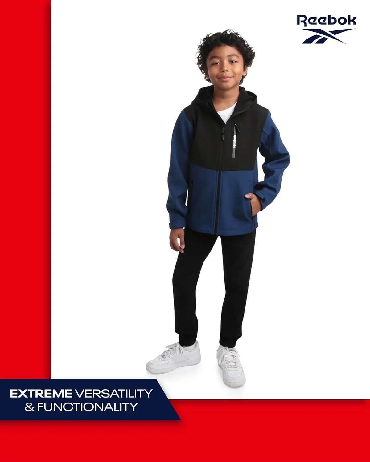 Reebok Boys' Jacket - Lightweight Polar Fleece Lined Softshell Jacket with Hood - Weather Resistant Jacket for Boys (8-20)