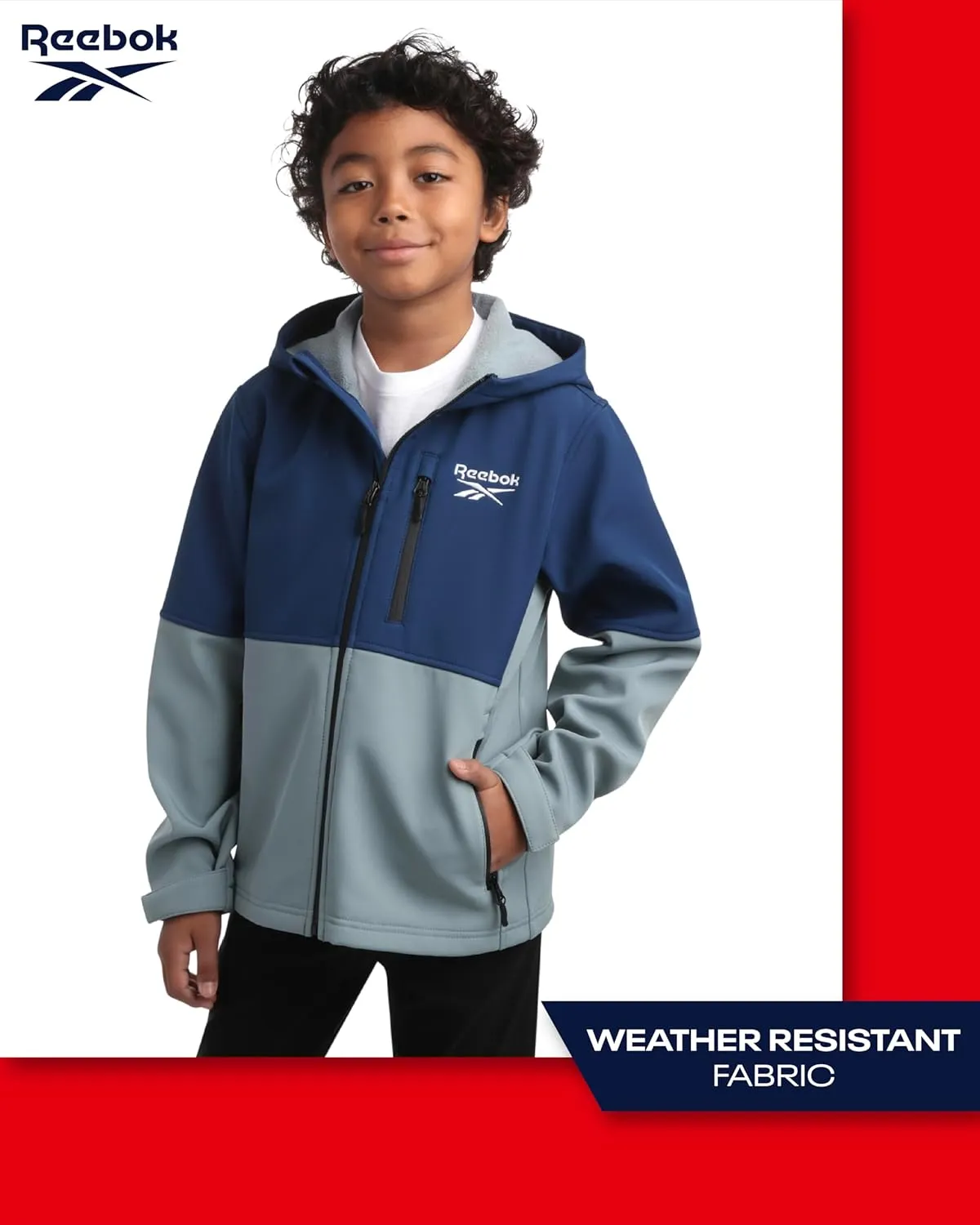 Reebok Boys' Jacket - Lightweight Polar Fleece Lined Softshell Jacket with Hood - Weather Resistant Jacket for Boys (8-20)