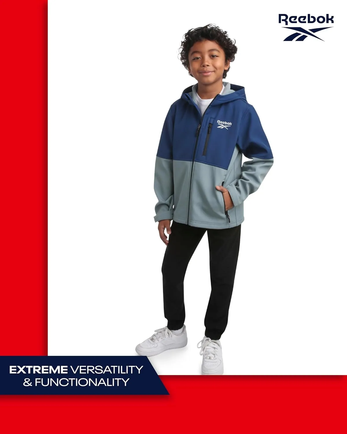 Reebok Boys' Jacket - Lightweight Polar Fleece Lined Softshell Jacket with Hood - Weather Resistant Jacket for Boys (8-20)