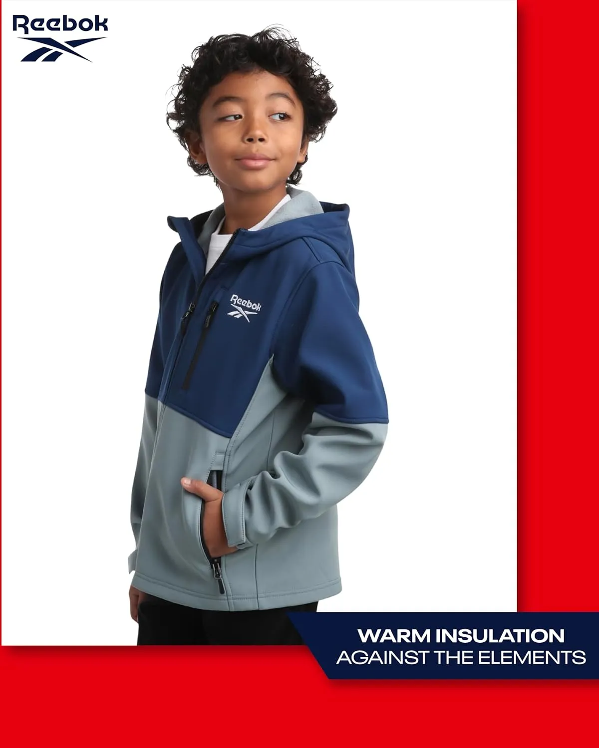 Reebok Boys' Jacket - Lightweight Polar Fleece Lined Softshell Jacket with Hood - Weather Resistant Jacket for Boys (8-20)
