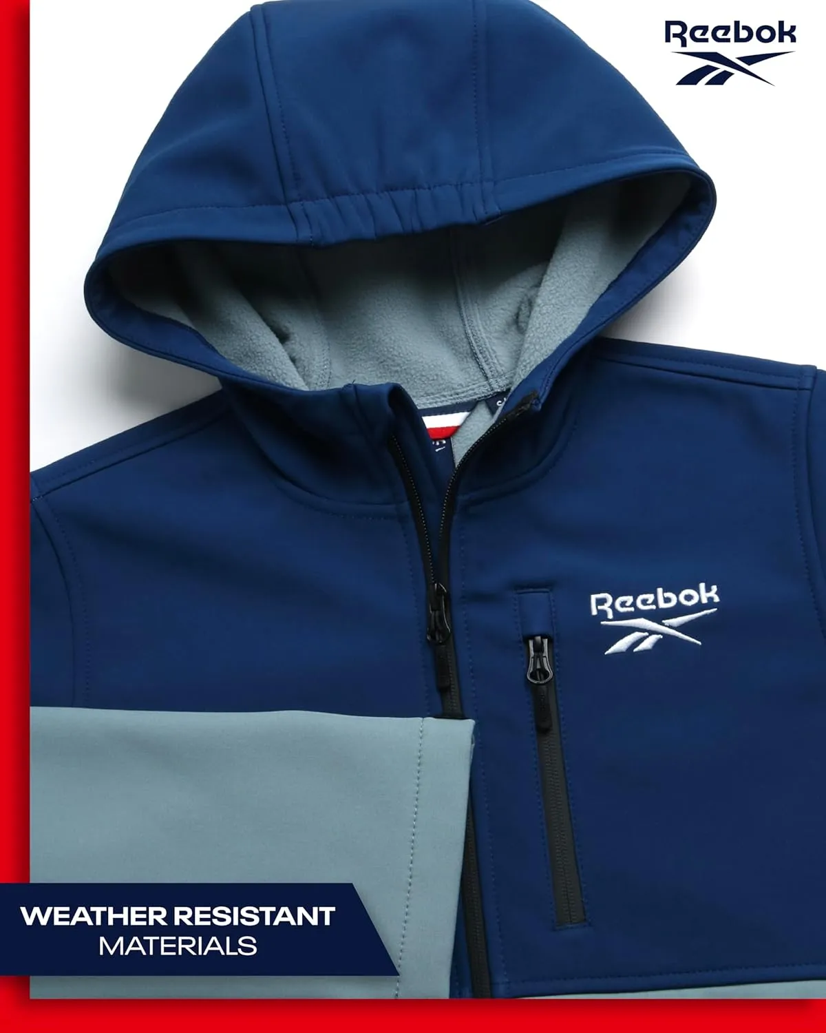 Reebok Boys' Jacket - Lightweight Polar Fleece Lined Softshell Jacket with Hood - Weather Resistant Jacket for Boys (8-20)