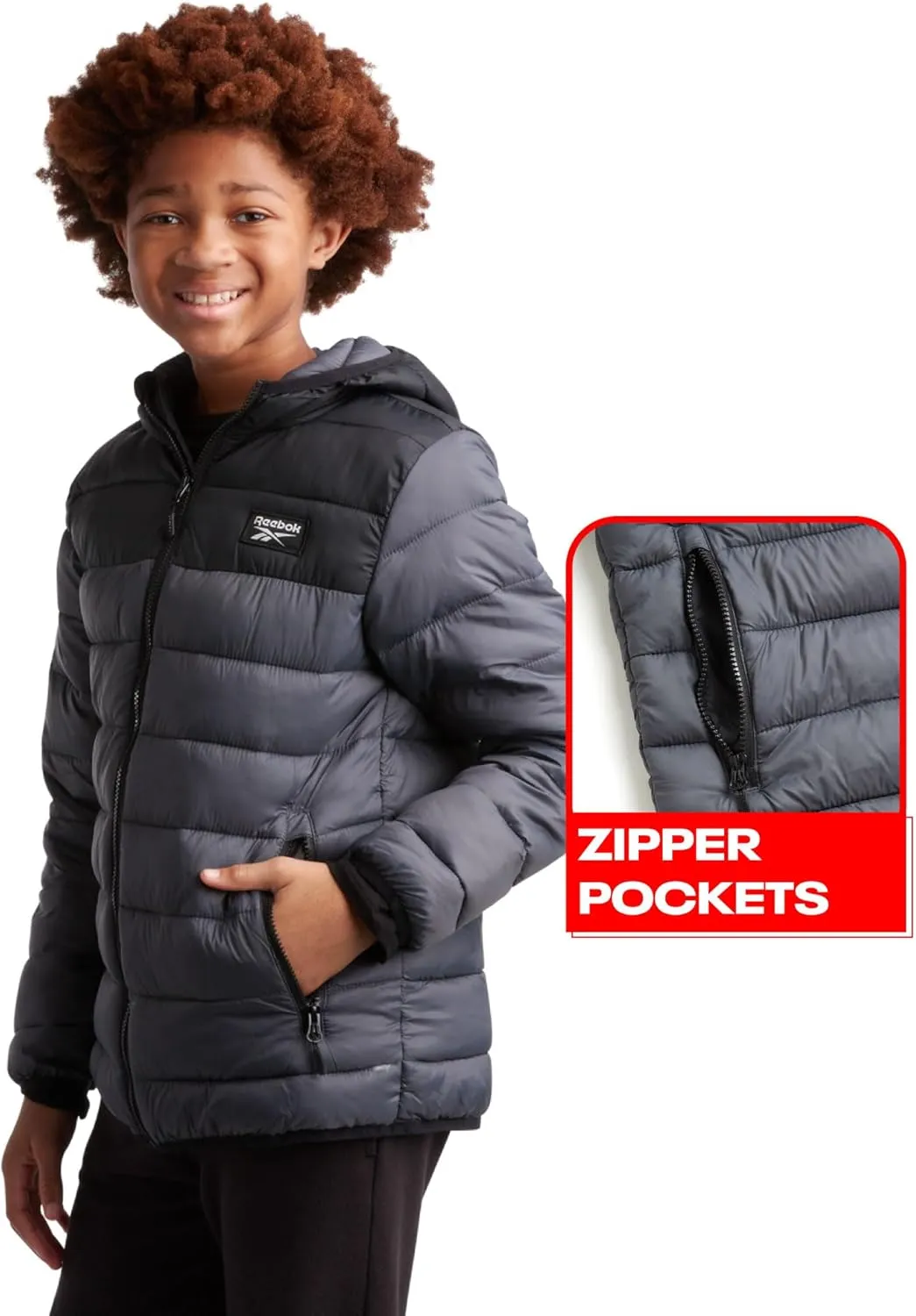 Reebok Boys’ Jacket – Water Resistant Midweight Quilted Puffer Coat – Insulated Outerwear Down Coat for Boys (4-20)