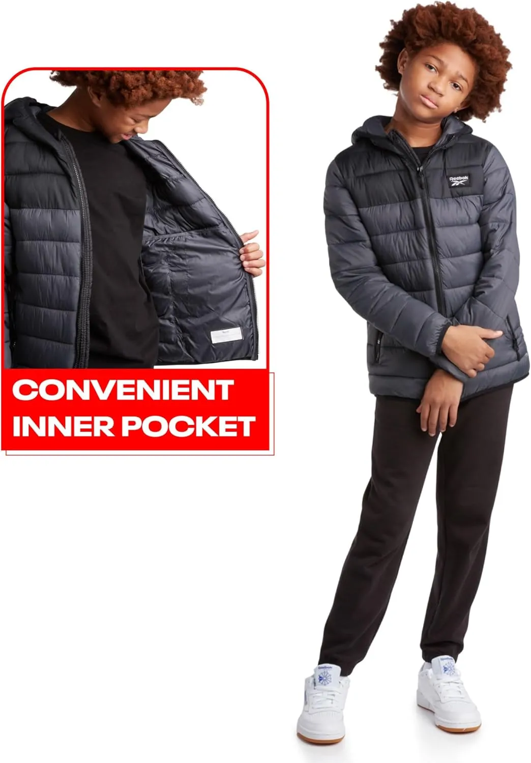 Reebok Boys’ Jacket – Water Resistant Midweight Quilted Puffer Coat – Insulated Outerwear Down Coat for Boys (4-20)
