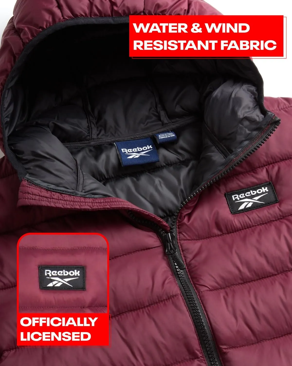 Reebok Boys' Jacket - Water Resistant Midweight Quilted Puffer Coat - Insulated Outerwear Down Coat for Boys (4-20)