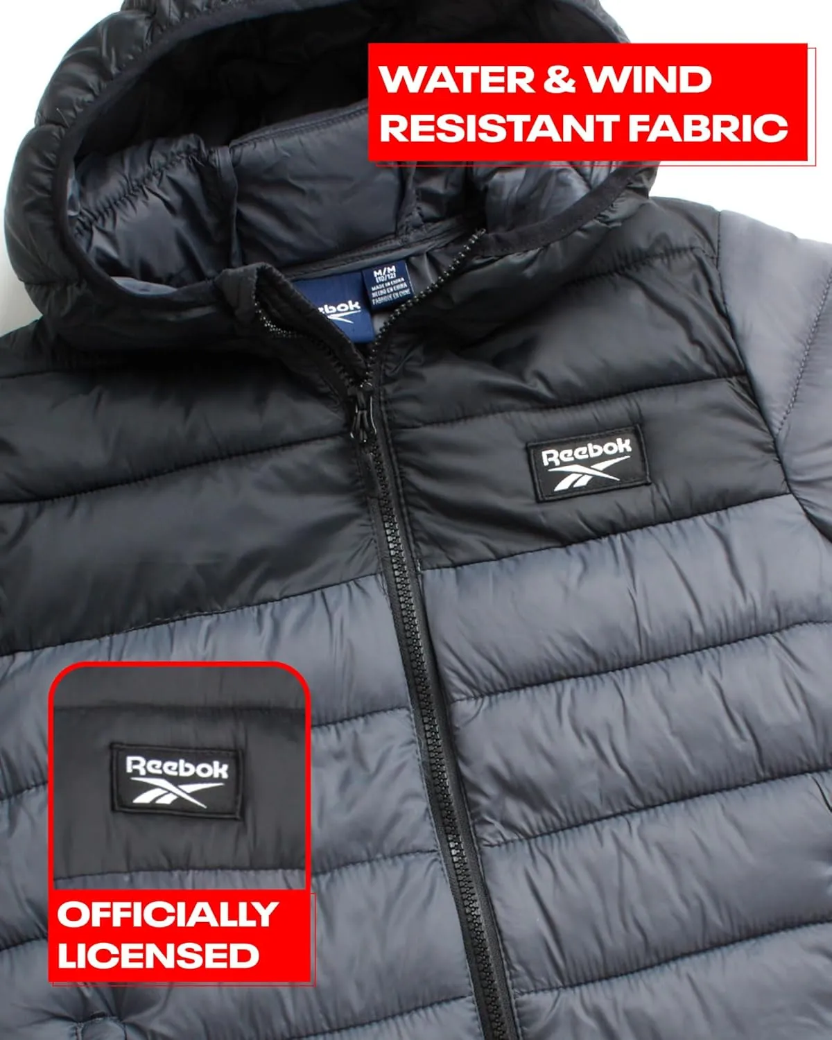 Reebok Boys’ Jacket – Water Resistant Midweight Quilted Puffer Coat – Insulated Outerwear Down Coat for Boys (4-20)
