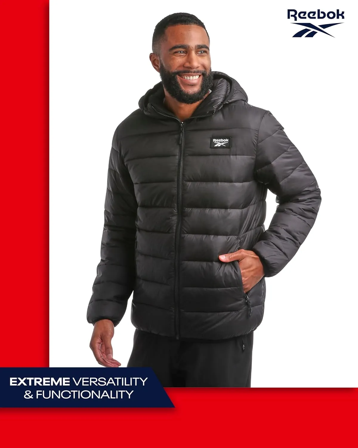 Reebok Men's Jacket – Lightweight Hooded Quilted Puffer Coat – Warm Insulated Winter Jacket for Men (S-4X)