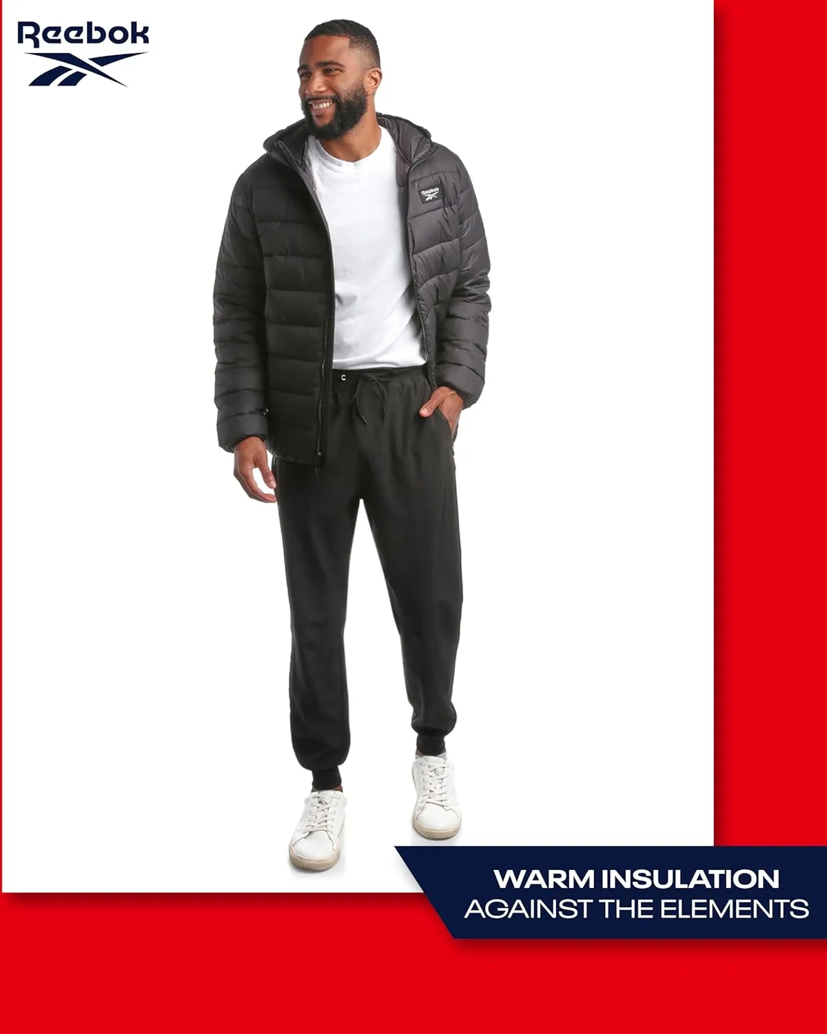 Reebok Men's Jacket – Lightweight Hooded Quilted Puffer Coat – Warm Insulated Winter Jacket for Men (S-4X)