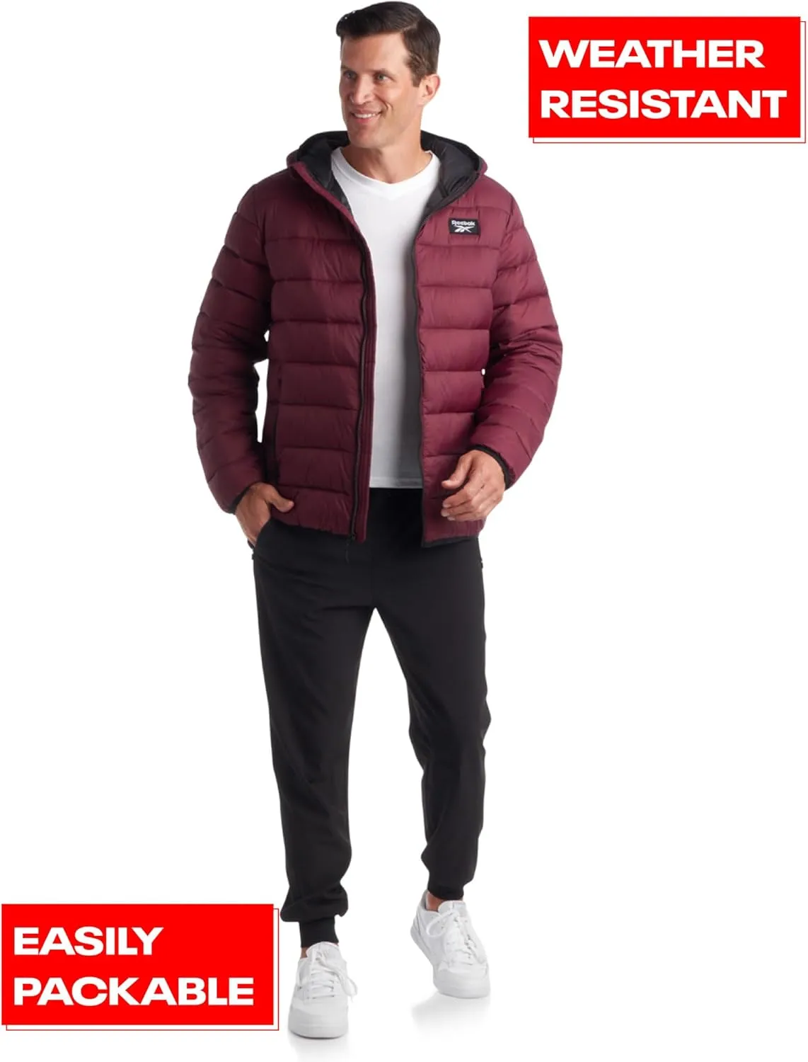 Reebok Men's Jacket – Lightweight Hooded Quilted Puffer Coat – Warm Insulated Winter Jacket for Men (S-4X)