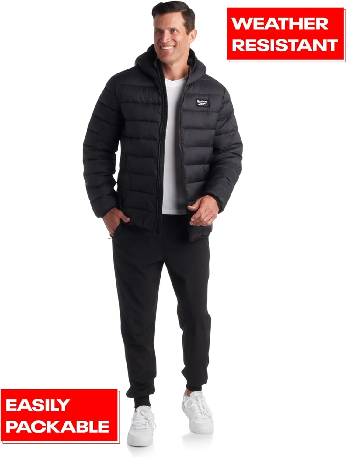 Reebok Men's Jacket – Lightweight Hooded Quilted Puffer Coat – Warm Insulated Winter Jacket for Men (S-4X)