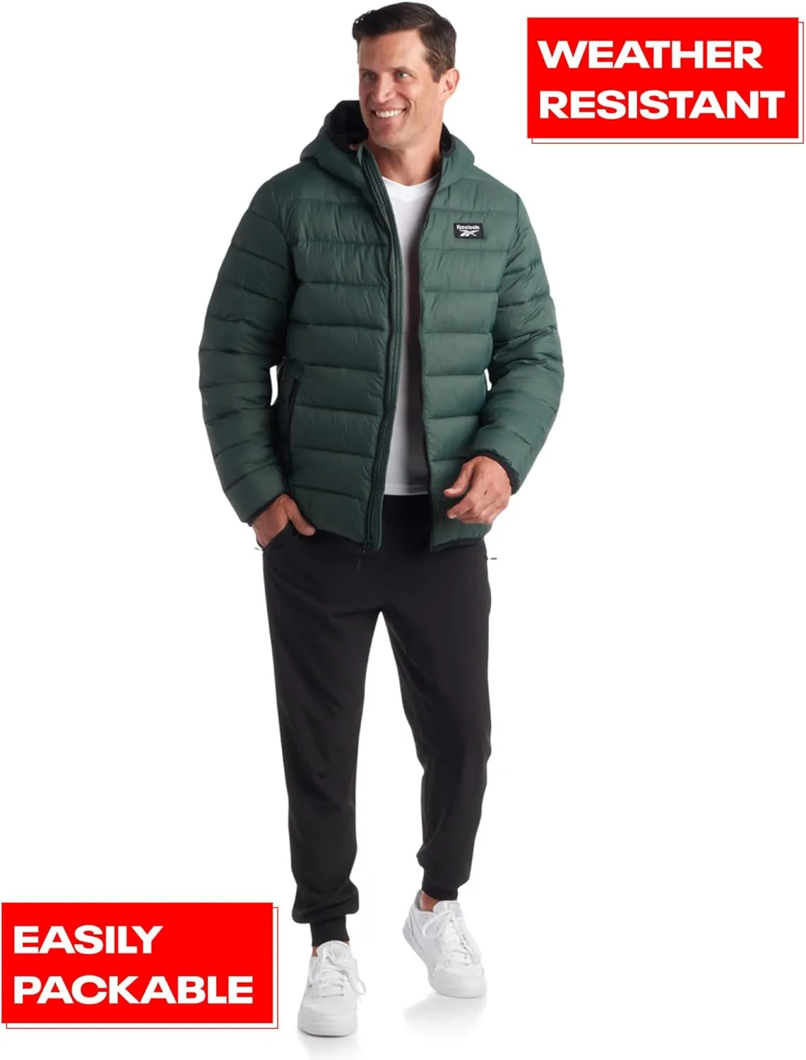 Reebok Men's Jacket – Lightweight Hooded Quilted Puffer Coat – Warm Insulated Winter Jacket for Men (S-4X)
