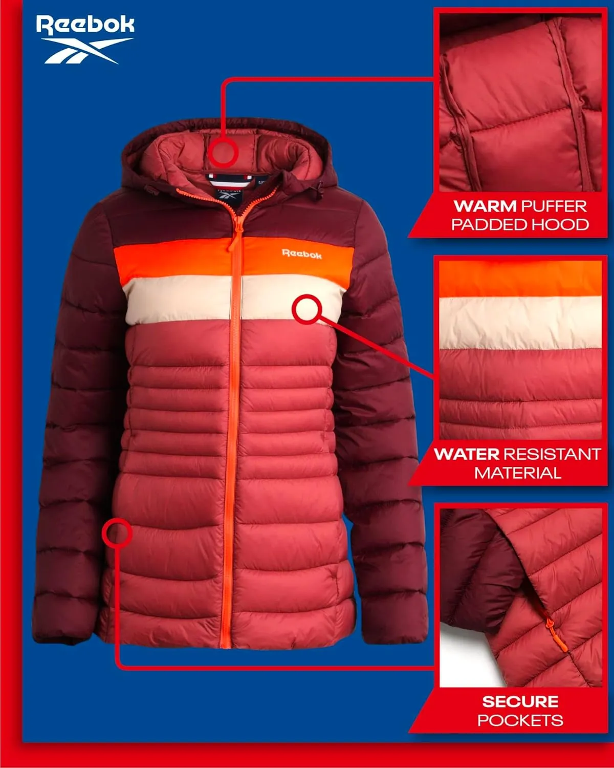 Reebok Women Jacket - Packable Quilted Puffer Coat – Casual Jacket for Women (S-XL)