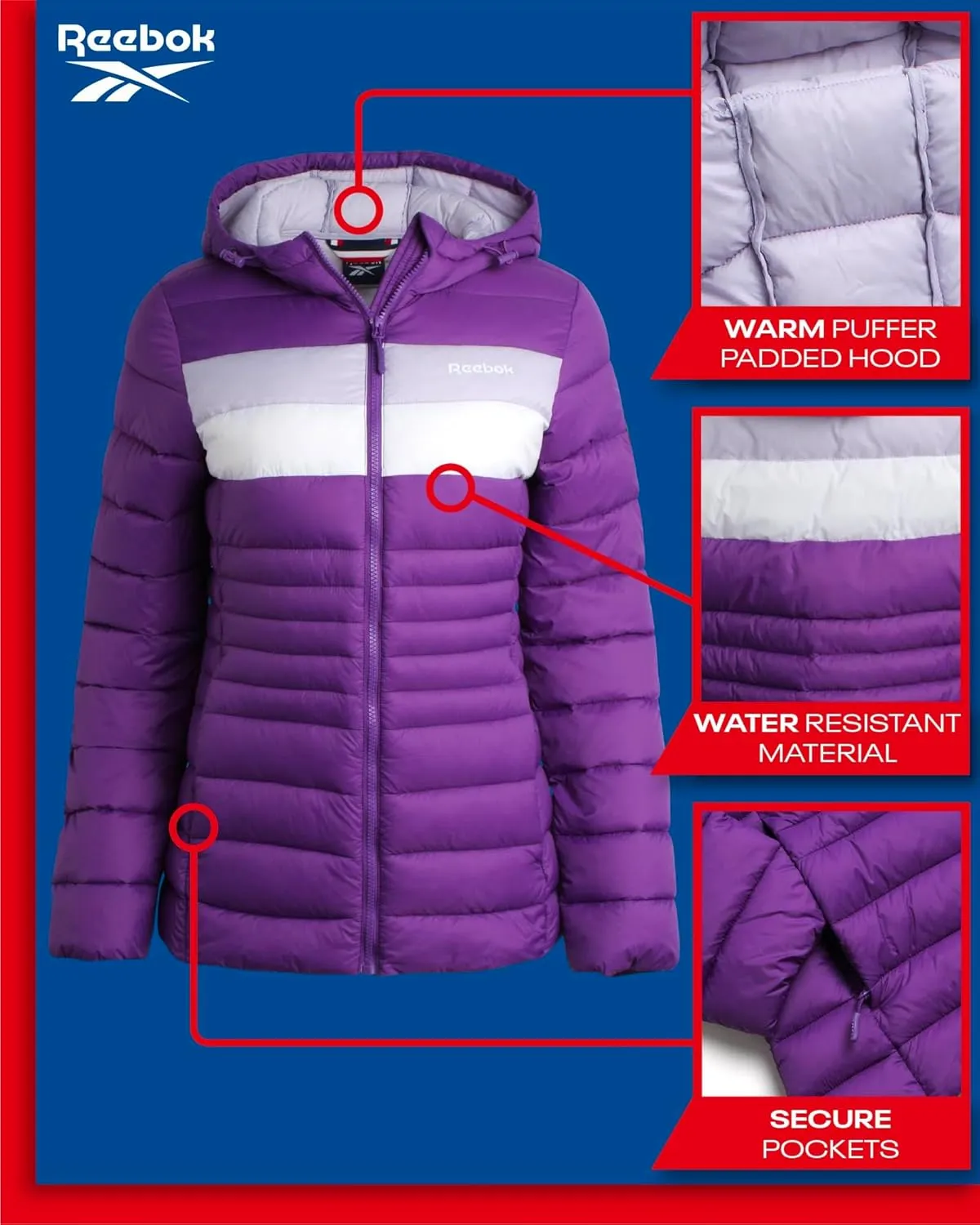 Reebok Women Jacket - Packable Quilted Puffer Coat – Casual Jacket for Women (S-XL)