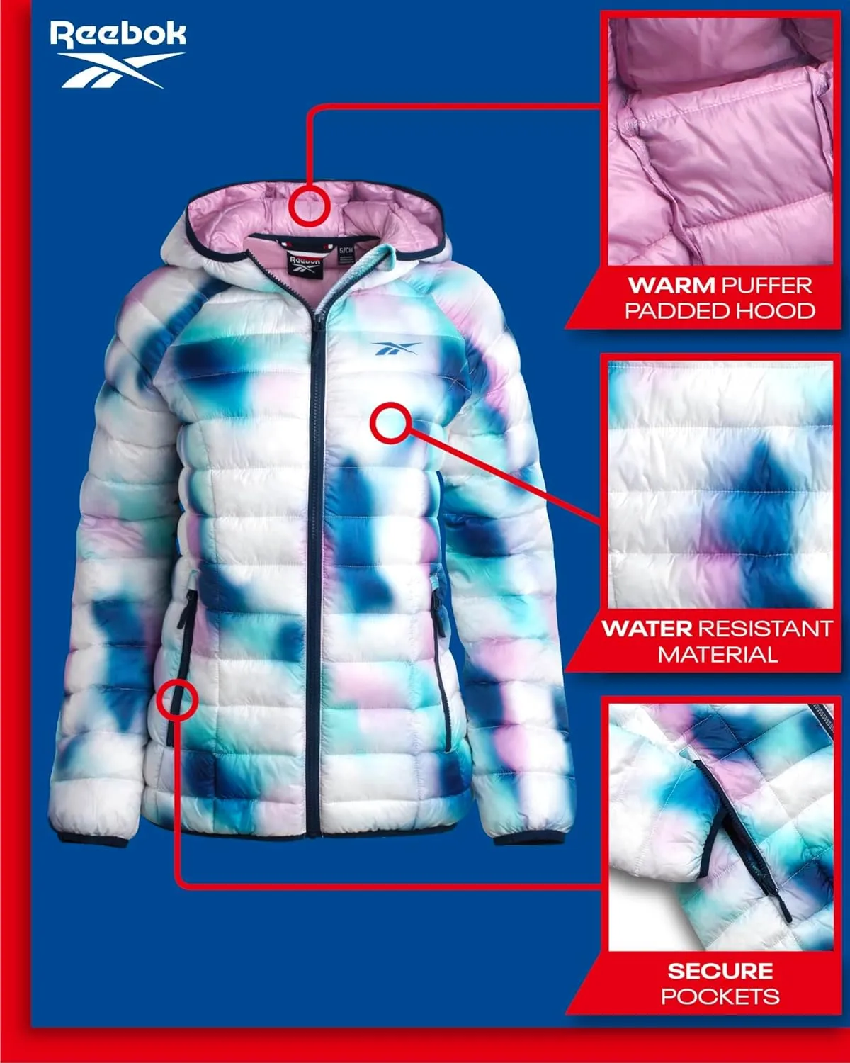 Reebok Women Jacket - Packable Quilted Puffer Coat – Casual Jacket for Women (S-XL)