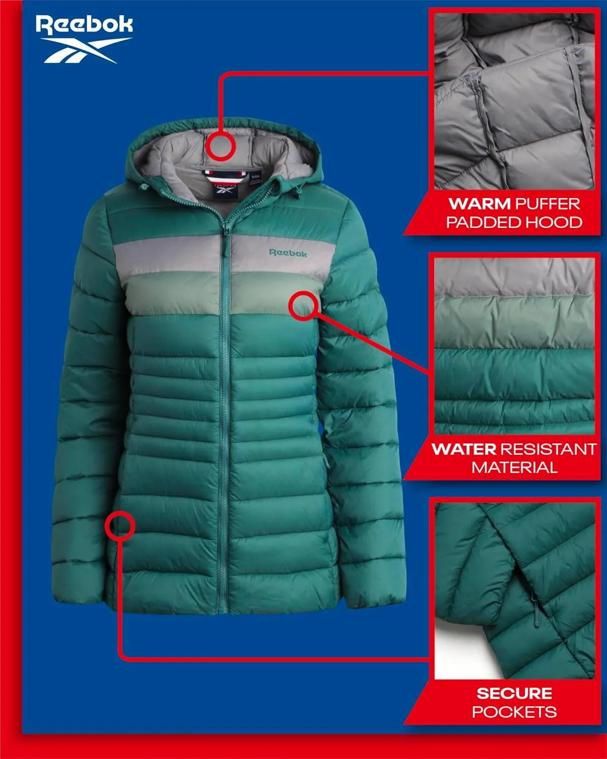 Reebok Women Jacket - Packable Quilted Puffer Coat – Casual Jacket for Women (S-XL)
