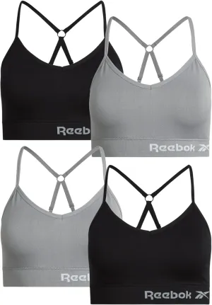 Reebok Women's Everyday Bras - 4 Pack Lightweight Soft Stretch Performance Cami Bralette Seamless Bralettes