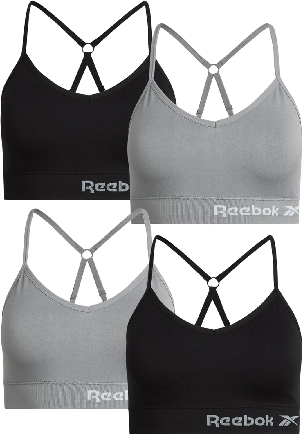 Reebok Women's Everyday Bras - 4 Pack Lightweight Soft Stretch Performance Cami Bralette Seamless Bralettes