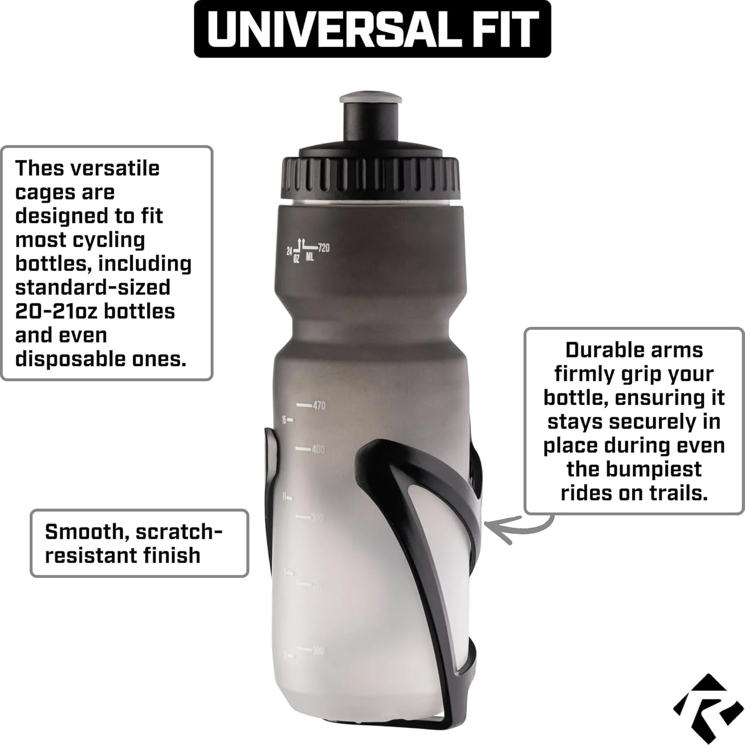 Revere Ultra-Light Bike Water Bottle Holder – Durable Bicycle Bottle Cage for Road, MTB, & Mountain Bikes – 2-Pack with Screws & Installation Tool – Premium Cycling Accessories (Black)
