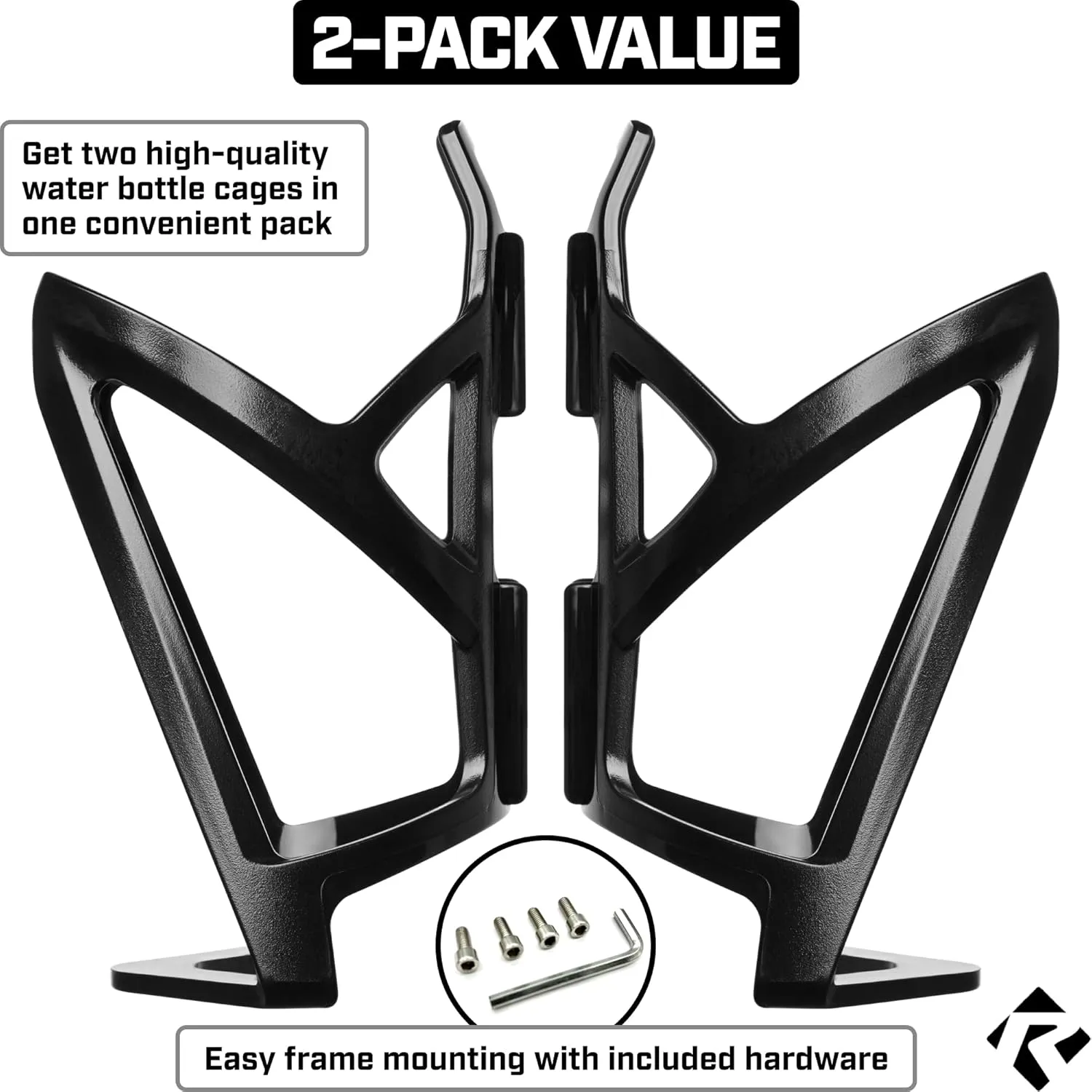 Revere Ultra-Light Bike Water Bottle Holder – Durable Bicycle Bottle Cage for Road, MTB, & Mountain Bikes – 2-Pack with Screws & Installation Tool – Premium Cycling Accessories (Black)