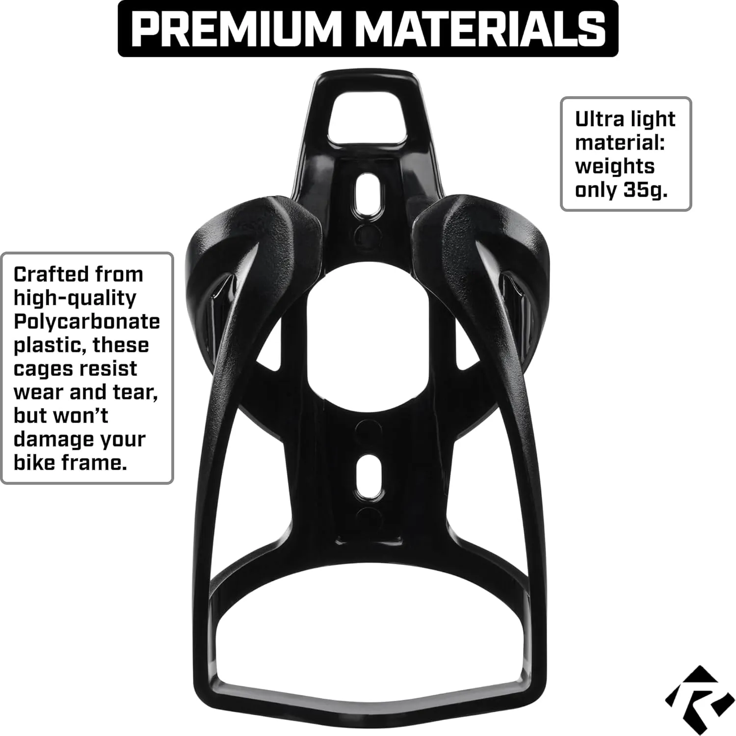 Revere Ultra-Light Bike Water Bottle Holder – Durable Bicycle Bottle Cage for Road, MTB, & Mountain Bikes – 2-Pack with Screws & Installation Tool – Premium Cycling Accessories (Black)