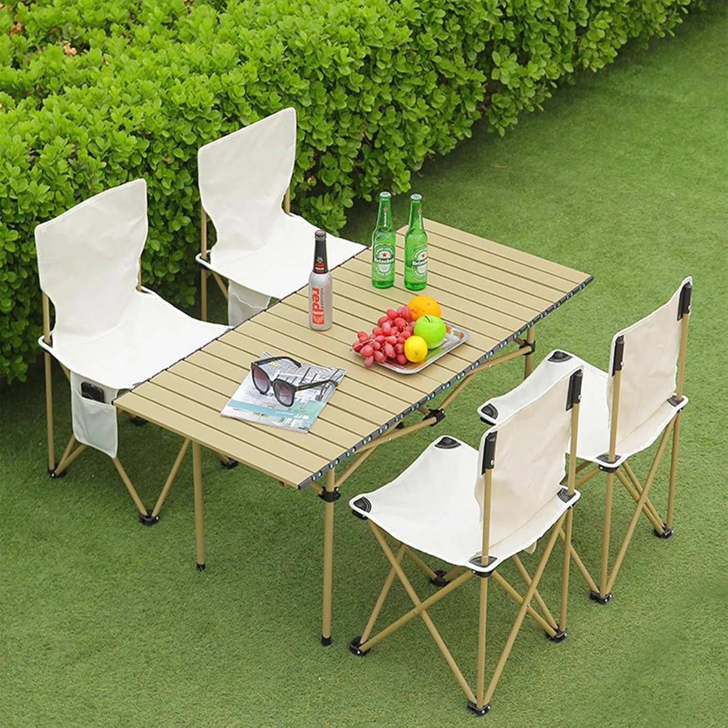 Roll-Up Camping Table, Lightweight Aluminum Folding Table with Carrying Bag, Compact Design for Camping, Backpacking, Picnic, and Patio Use with Carrying Bag Black 95×55×50cm/37×21×19.7in