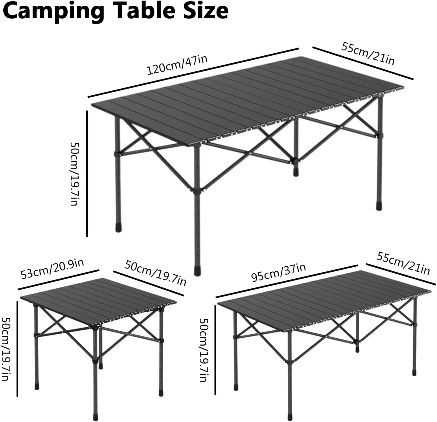 Roll-Up Camping Table, Lightweight Aluminum Folding Table with Carrying Bag, Compact Design for Camping, Backpacking, Picnic, and Patio Use with Carrying Bag Black 95×55×50cm/37×21×19.7in