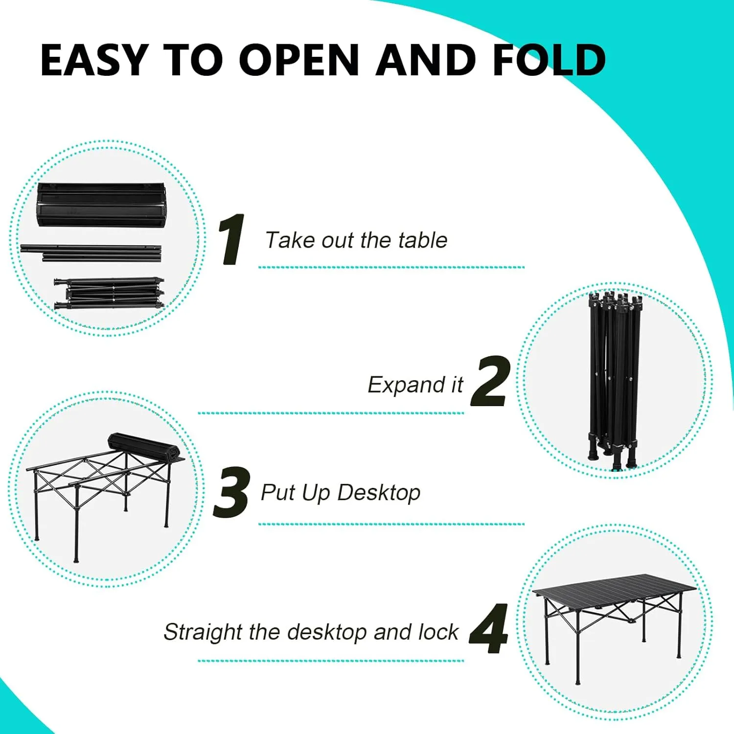 Roll-Up Camping Table, Lightweight Aluminum Folding Table with Carrying Bag, Compact Design for Camping, Backpacking, Picnic, and Patio Use with Carrying Bag Black 95×55×50cm/37×21×19.7in