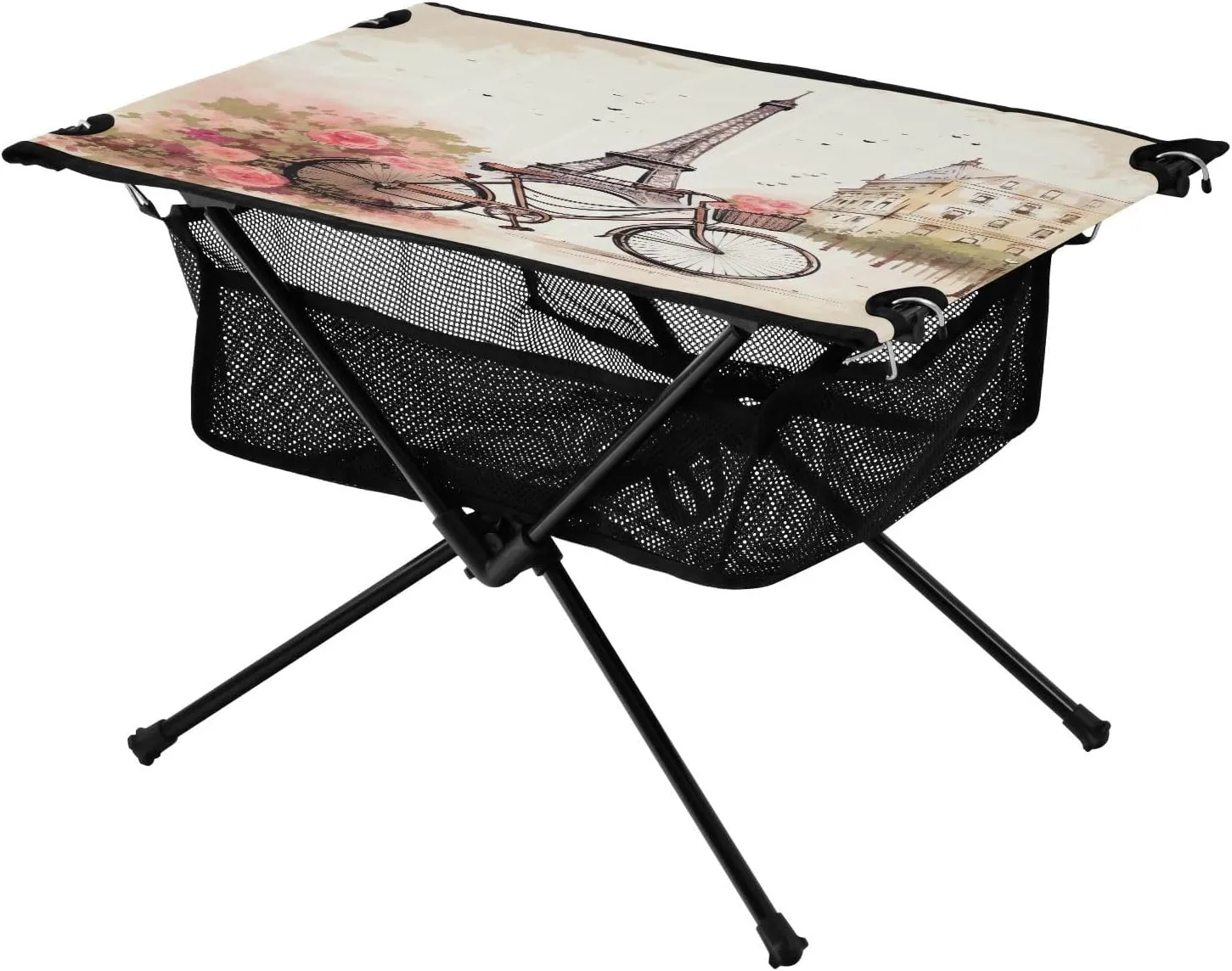 Romantic Paris Pattern Portable Folding Camping Table, Compact Lightweight Beach Table with Carrying Bag for Outdoor Picnics, BBQs, Camp