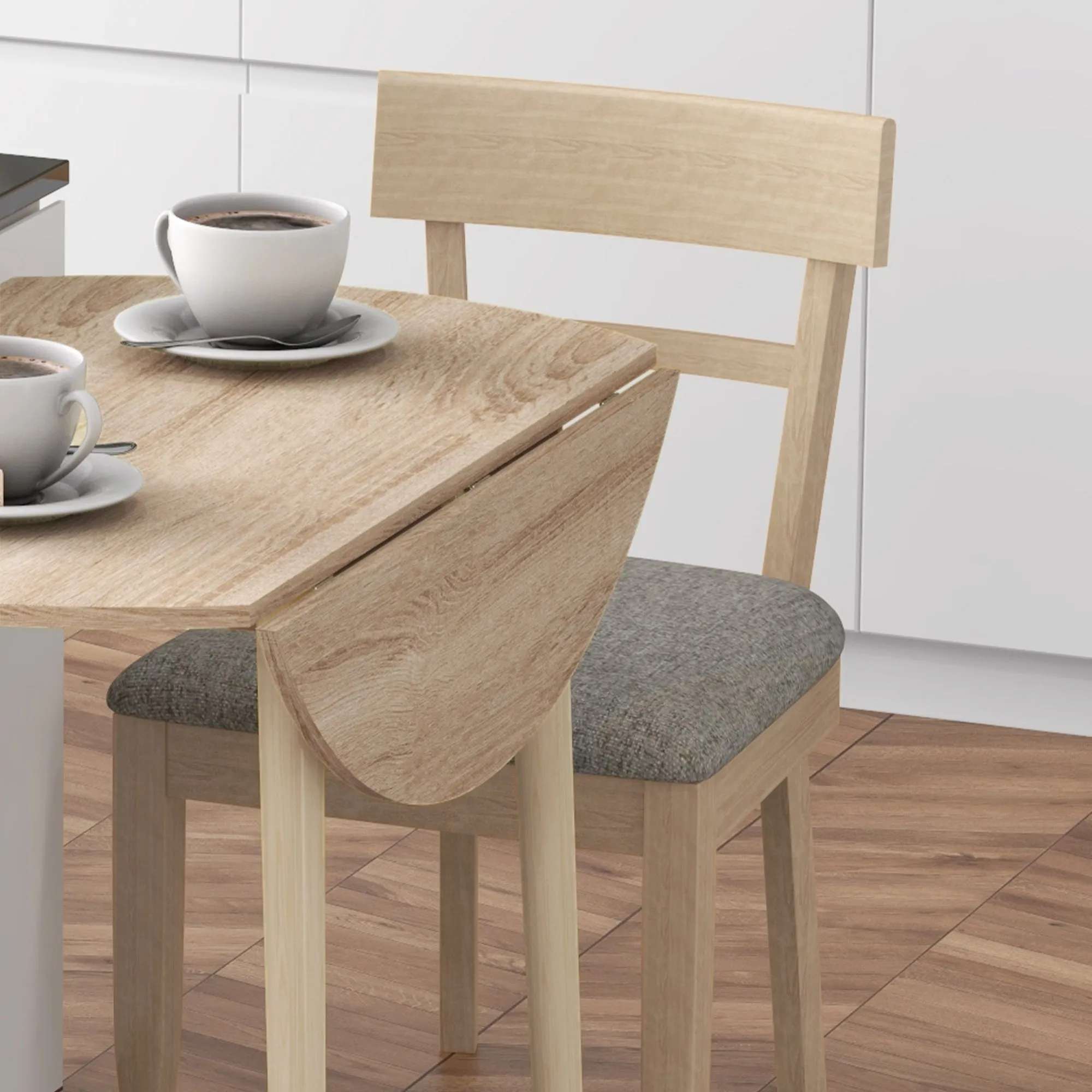 Rootz Foldable Dining Table - Round Table - Extendable Table - Space-Saving - Ø89cm x 73.5cm, Perfect for Kitchens & Living Rooms