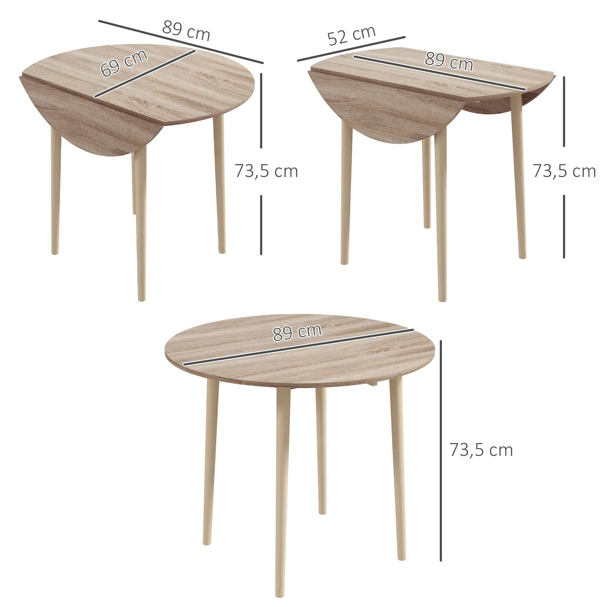 Rootz Foldable Dining Table - Round Table - Extendable Table - Space-Saving - Ø89cm x 73.5cm, Perfect for Kitchens & Living Rooms