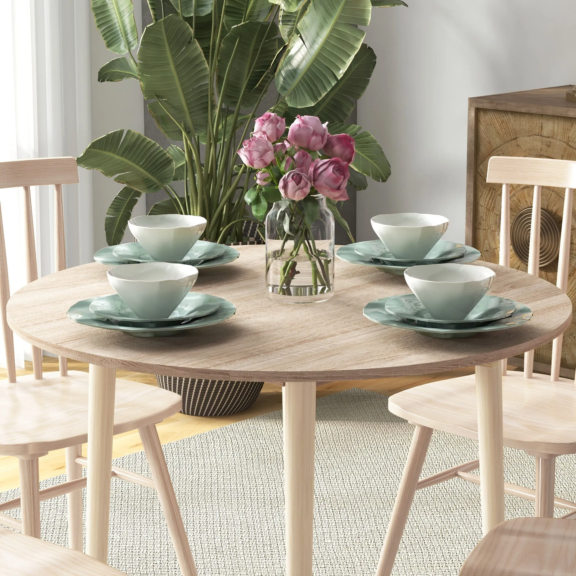 Rootz Foldable Dining Table - Round Table - Extendable Table - Space-Saving - Ø89cm x 73.5cm, Perfect for Kitchens & Living Rooms