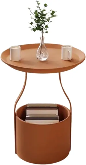 Round Metal Bedside Table with Storage, Space-Saving Modern End Table for Living Room & Bedroom - Durable Iron Frame, Anti-Scratch Surface, for Apartments & Small Spaces (Brown)