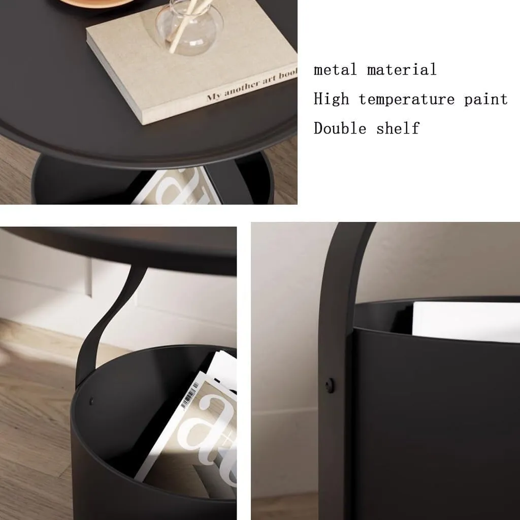Round Metal Bedside Table with Storage, Space-Saving Modern End Table for Living Room & Bedroom - Durable Iron Frame, Anti-Scratch Surface, for Apartments & Small Spaces (Brown)