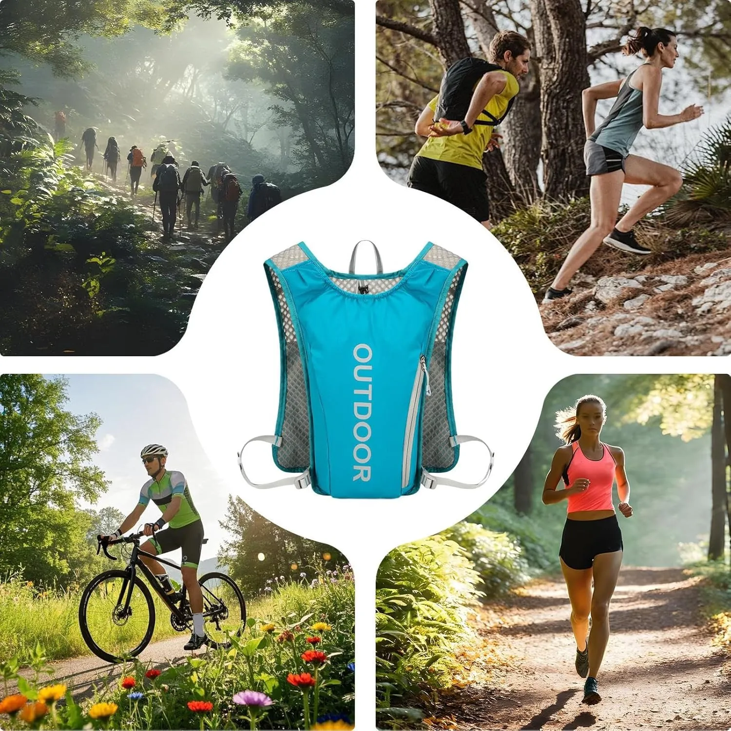 Running Hydration Vest, Water Backpack, Lightweight Outdoor Gear, 36x21x8cm for Reflective Safety Strips, Adjustable Fit, Unisex Trail Running and Hiking