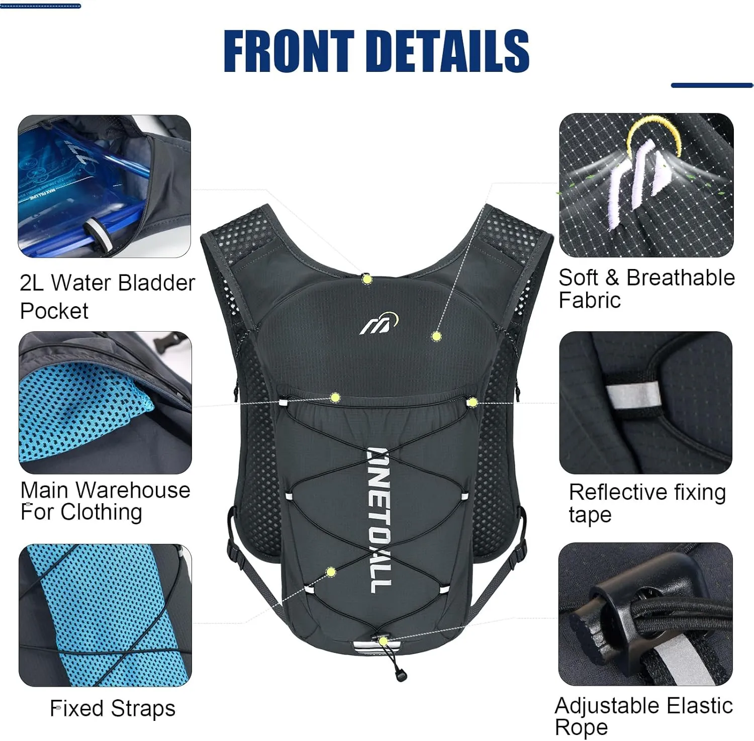 Running Vest for Women & Men, Lightweight 150g Hydration Backpack, 6L Pack for Trail Running, Marathon, Hiking, Cycling, Jogging, Adjustable Fit