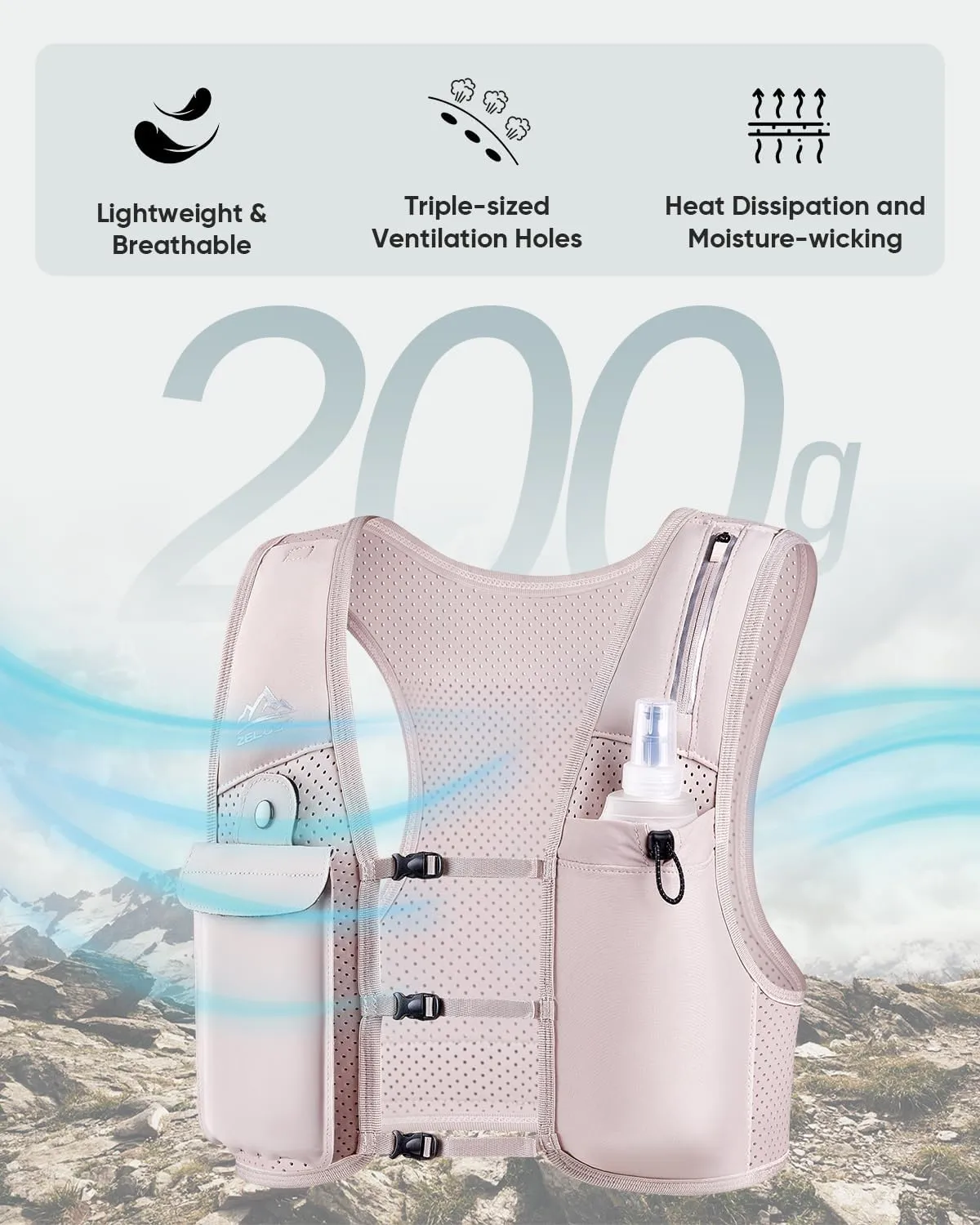 Running Vest for Women Men, USA Original Patent, Adjustable Chest Straps Running Hydration Vest with 500ml Soft Flask, Lightweight Breathable Reflective Running Vest for Marathon