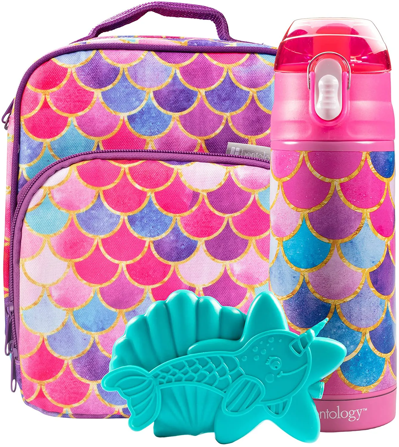 Rynx | Bentology Lunch Box Set For Kids - Girls' Insulated Lunch Box Tote, Water Bottle, And Ice Pack - 3 Pieces - Kitty