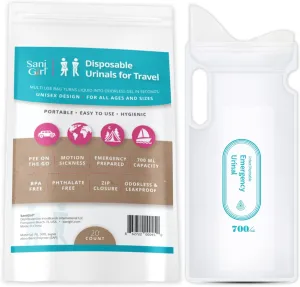 SaniGirl Female Urinal | Disposable Pee Bags for Travel for Women Men Kids Emergency Urinal Sanitary Travel Toilet and Car Sick Bags Disposable Urinals Personal Hygiene Travel Camping (Pack of 20)