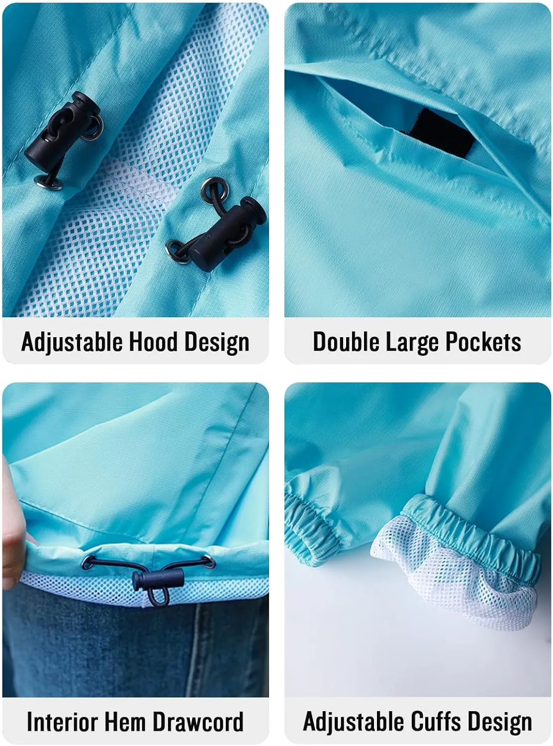 SaphiRose Lightweight Rain Jacket Women Waterproof Breathable Raincoat Packable Hooded Windbreaker