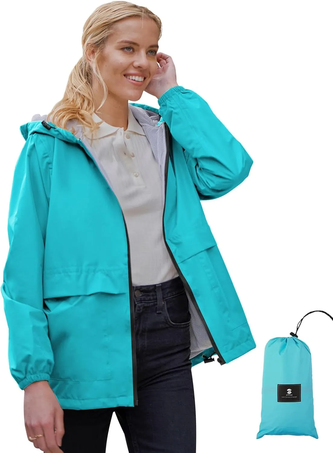 SaphiRose Lightweight Rain Jacket Women Waterproof Breathable Raincoat Packable Hooded Windbreaker