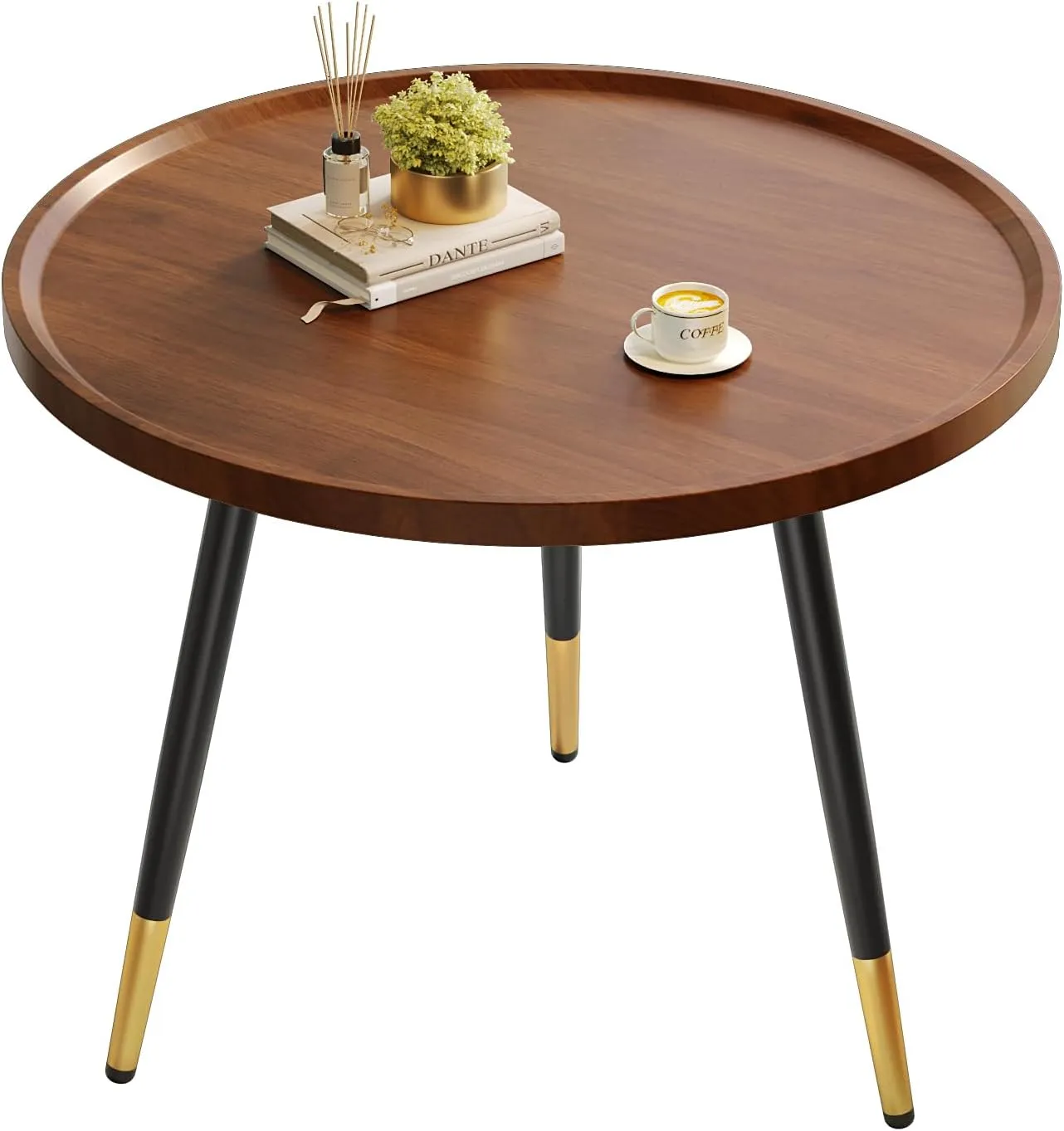 SAYGOER Round Coffee Table Small Modern Coffee Tables Rustic Farmhouse Center Table for Living Room Home Office Mid Century Accent Sofa Table Easy Assembly, Dark Brown