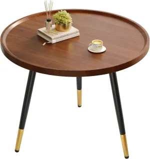 SAYGOER Round Coffee Table Small Modern Coffee Tables Rustic Farmhouse Center Table for Living Room Home Office Mid Century Accent Sofa Table Easy Assembly, Dark Brown