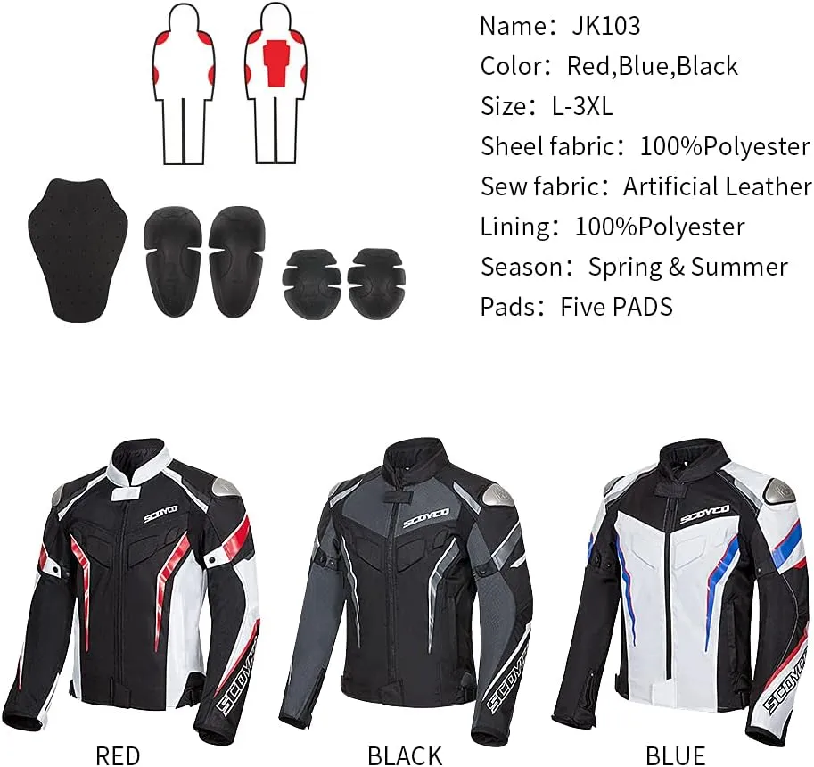 Scoyco Mesh Motorcycle Jacket Motorbike Riding Jacket Breathable 4-Season