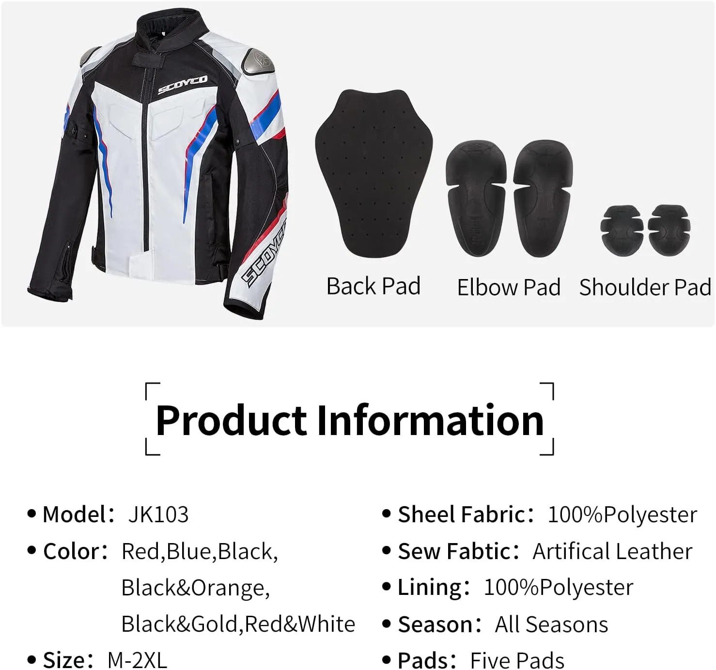 Scoyco Mesh Motorcycle Jacket Motorbike Riding Jacket Breathable 4-Season