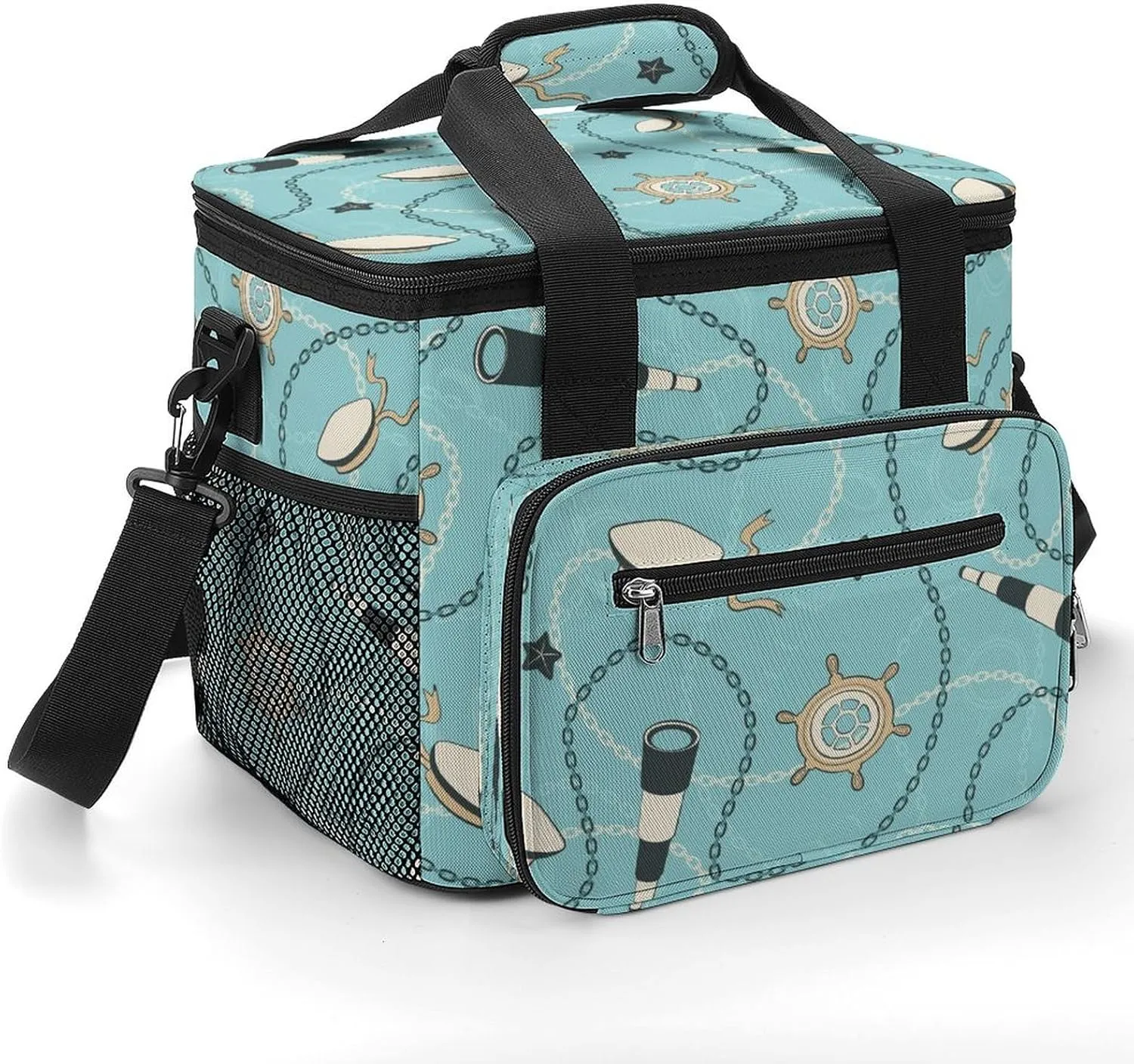 Sea Sailor Voyage Pattern 22.5L Insulated Camping Coolers Bag Large Leakproof Ice Chest for Beach Travel Picnic
