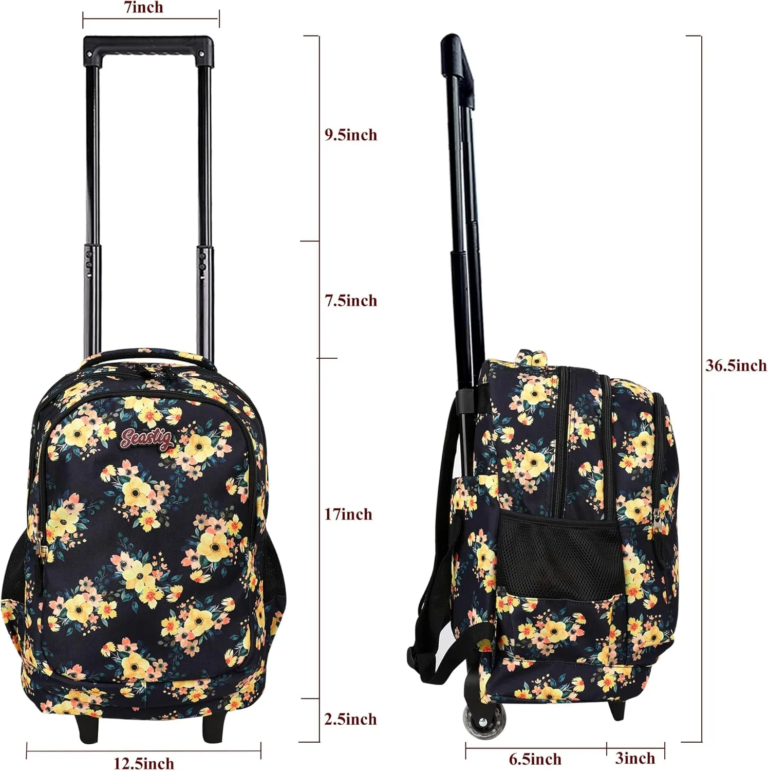 seastig Rolling Backpack Girls Boys 18in Wheeled Backpack Kids Backpack with Wheels School Travel Bag