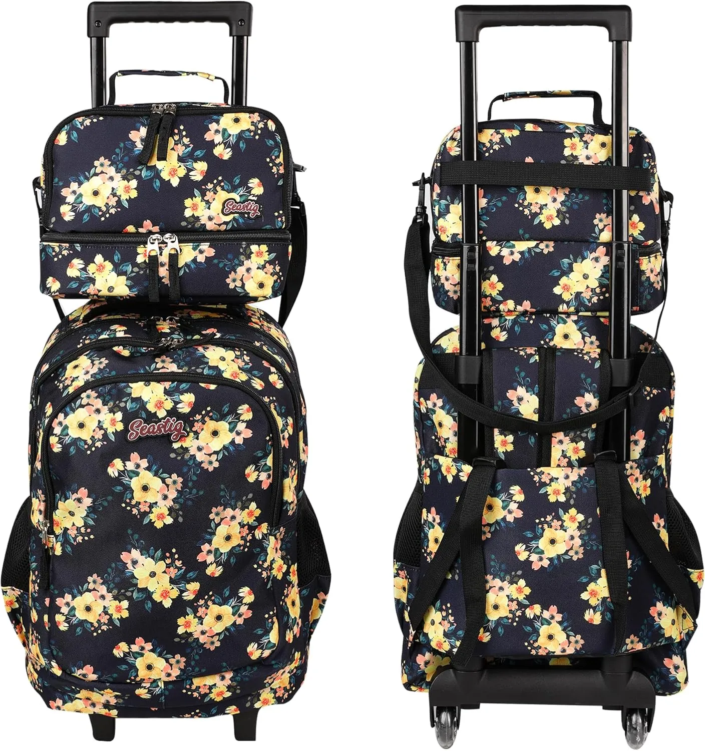 seastig Rolling Backpack Girls Boys 18in Wheeled Backpack Kids Backpack with Wheels School Travel Bag